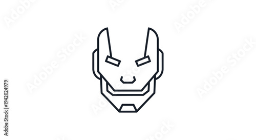 Simple black line drawing of a robot or machine face with a neutral expression.