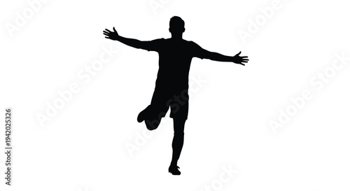 A jubilant runner celebrates victory with arms outstretched silhouette