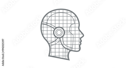 Human Head with Grid Pattern and Circular Element.