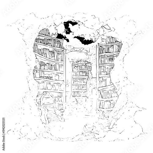 Bookstore Interior with Shelves and Books