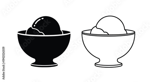 Two bowls of ice cream depicted in a stark black silhouette