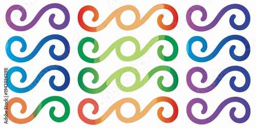 Colorful sine wave patterns arranged in a symmetrical grid formation