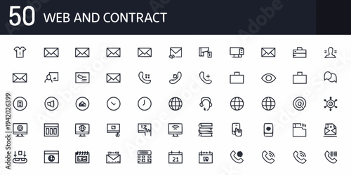Collection of fifty web and contract related line icons on white background
