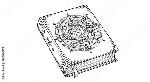 antique open book with intricate mandala patterned cover