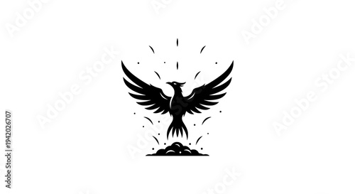 minimalist phoenix bird with spread wings in flight