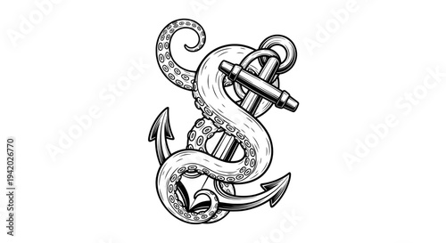 intricate black and white s shaped anchor with spiral knot