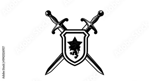 black and white shield with lion rampant and crossed swords