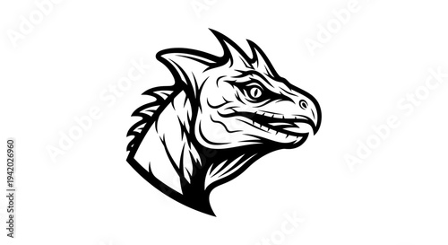 minimalist fierce dragon head black and white