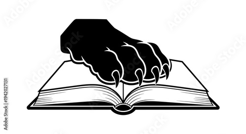 minimalist hand holding open book forming he shape