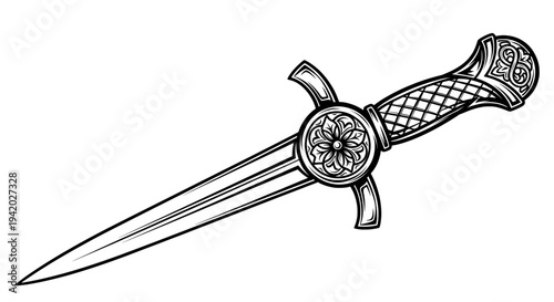 ornate dagger with floral handle and intricate blade patterns