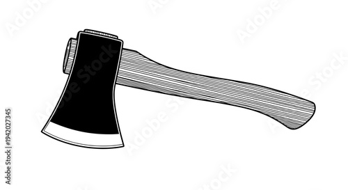 black and white line drawing of a curved handle axe