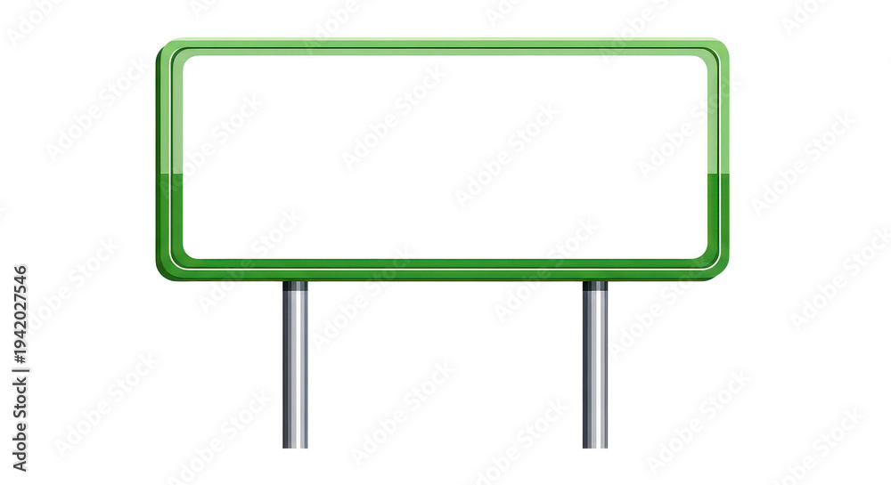Fototapeta premium Green rectangular road sign mounted on two supporting poles