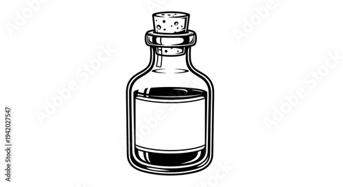 minimalist black and white line drawing empty glass bottle