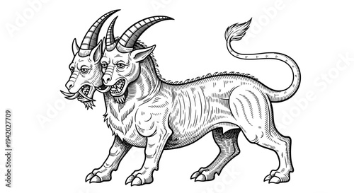 fierce mythical lion creature with horns roaring