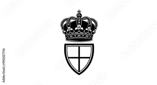 intricate black and white crown and shield with cross