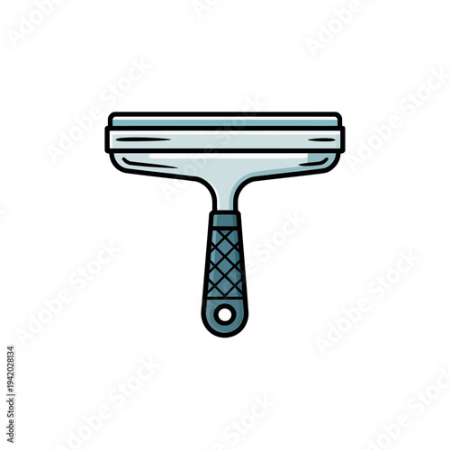 A cartoon-style illustration of a squeegee with a green handle and blade on a white background