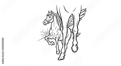 black and white winged horse galloping with flowing mane