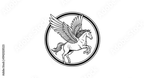 graceful pegasus line drawing in circular frame