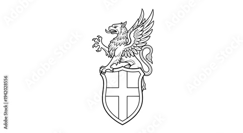 black and white shield crest with winged eagle and sword