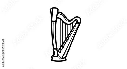 minimalist black white line drawing irish harp