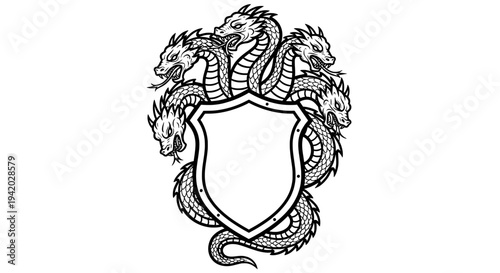 black and white shield with three roaring dragons