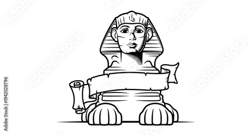 ancient egyptian sphinx statue with hieroglyphics and crown