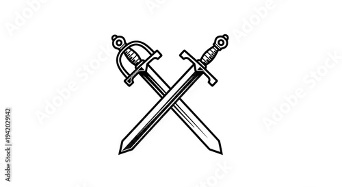 black and white crossed swords with intricate handles