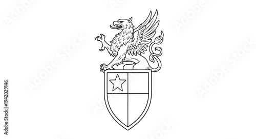 black and white shield with winged lion and star