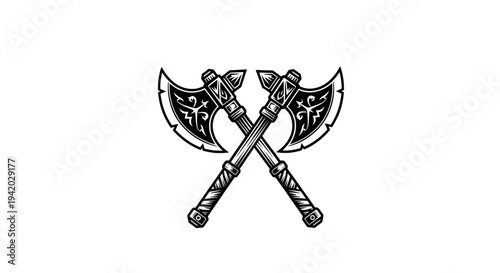 intricate crossed axes with patterned handles