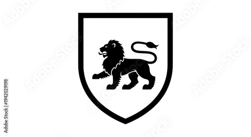 black and white shield with fierce lion facing left