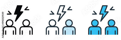 Conflict of interest icon, vector illustration depicting overlapping interests or divided decision-making, minimalist line and solid styles for business