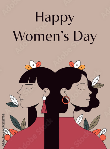Happy International Women's Day Illustration with Two Women