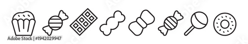 Candy and Sweets Outline Icon Set Sweet Treats Dessert Confection Vector Symbols