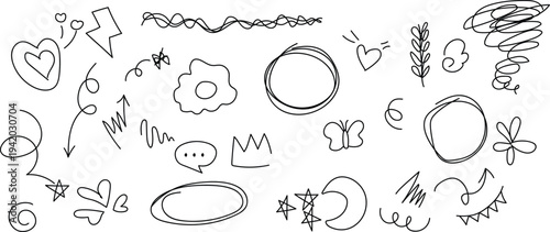 Hand drawn illustrations of various shapes and designs