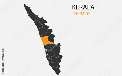 Kerala png map with districts, Indian state Kerala district map, Kerala Thrissur