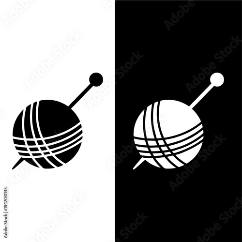 Yarn Ball with Knitting Needle Vector Icon Black and White