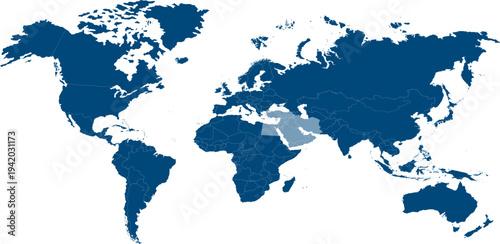 Middle East detailed territories on the World map. Vector