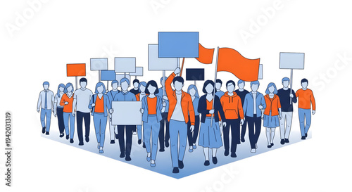 Protesters marching in unity demonstration.