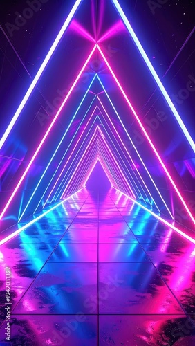Wallpaper Mural A mesmerizing perspective within a vibrant, neon-lit tunnel showcases a symmetrical design of converging triangular lines and reflective surfaces, creating an immersive. Torontodigital.ca