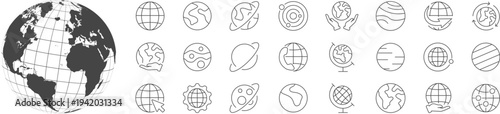 Collection of Planet Earth. Earth Day. The Earth, World Map icons. Vector