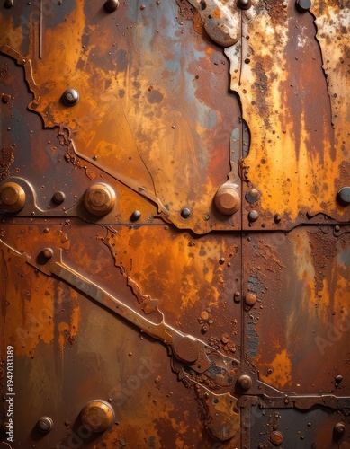 Wallpaper Mural A heavily rusted metal surface displays intricate patterns of decay and structural reinforcement. Torontodigital.ca