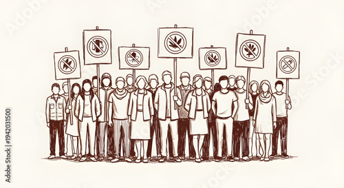 Diverse group of people protesting together.