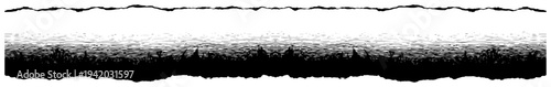 Dark horizontal silhouette border with dense cross hatching and organic shapes
