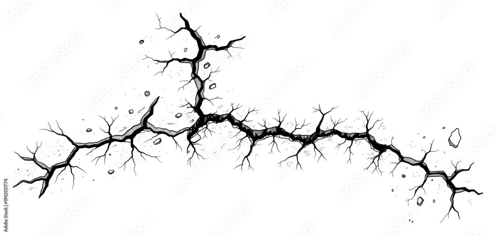 Fototapeta premium Hand drawn illustration of a deep jagged crack in a solid surface