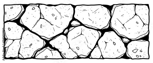 Hand drawn illustration of a rustic stone wall with irregular rock shapes