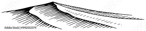 Hand drawn desert sand dune with detailed hatching and minimal landscape design