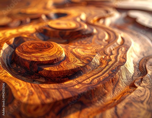 Wallpaper Mural A close-up, abstract image showcases swirling patterns and textures resembling wood grain or a topographical map, bathed in warm, golden light. Torontodigital.ca