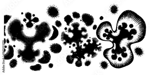 Abstract grunge ink splatter shapes with fractal edges