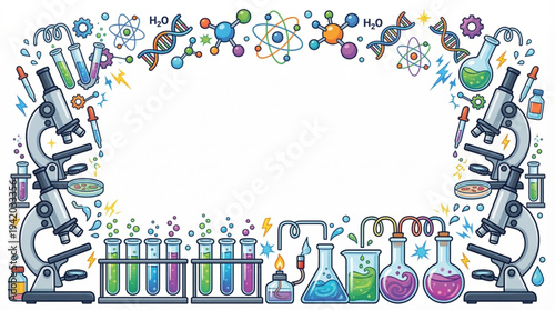 Science Laboratory and Chemistry Education Decorative Border Frame Vector Illustration