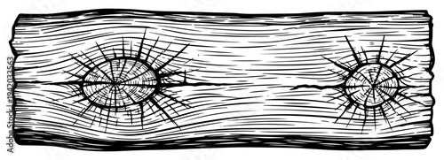 Hand drawn horizontal wooden plank with rustic knots and grain texture